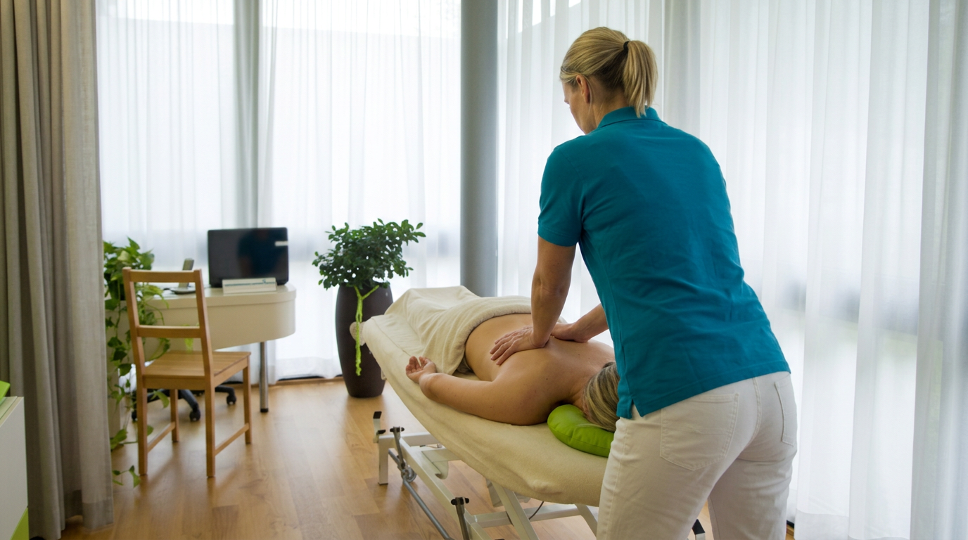 Therapeut behandelt Patientin im Rahmen der Schmerztherapie